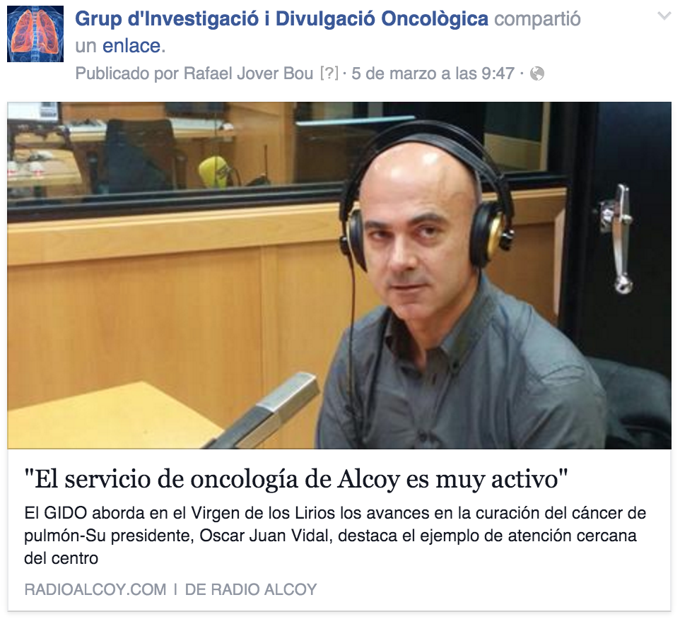 GIDO: El servicio de oncología de Alcoy en muy activo en la investigación del cáncer de pulmón